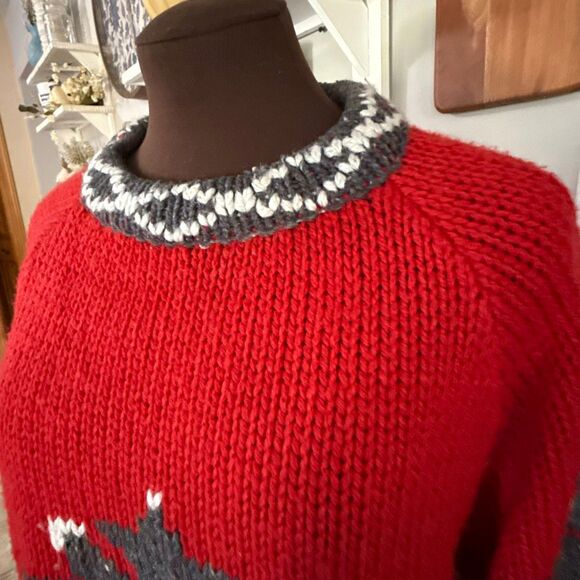Susann D Nordic sweater womens size large red gray holidays skiing lodge winter - Picture 3 of 10